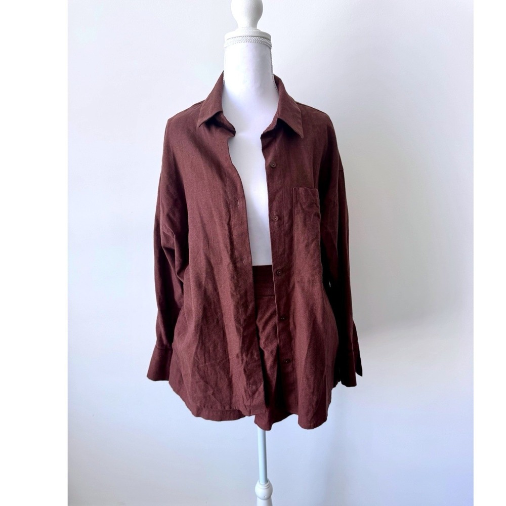 Abercrombie Oversized Set 2pc Linen Blend Button Down + Pleated Shorts Sz S - Picture 4 of 12